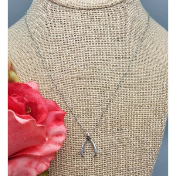 JBD Stainless Steel Wishbone Pendant Necklace SIlver Tone Dainty Signed 17" Long - Picture 4 of 8